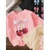 image:imageRoseSeek Girls Bow Cherry Graphic Tees Short Sleeve Crewneck Cute T Shirts Tops for Teens Summer TopsMix Beige Pink Black