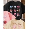 image:imageRoseSeek Girls Bow Cherry Graphic Tees Short Sleeve Crewneck Cute T Shirts Tops for Teens Summer TopsMix Beige Pink Black