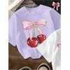 image:imageRoseSeek Girls Bow Cherry Graphic Tees Short Sleeve Crewneck Cute T Shirts Tops for Teens Summer TopsPurple Multicolor