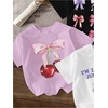 image:imageRoseSeek Girls Bow Cherry Graphic Tees Short Sleeve Crewneck Cute T Shirts Tops for Teens Summer TopsWhite Purple White