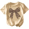 image:imageRoseSeek Girls Bow Leopard Graphic Tees Short Sleeve Preppy Summer T Shirt Aesthetic Baggy TopsApricot