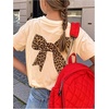image:imageRoseSeek Girls Bow Leopard Graphic Tees Short Sleeve Preppy Summer T Shirt Aesthetic Baggy TopsApricot
