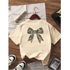 image:imageRoseSeek Girls Bow Leopard Graphic Tees Short Sleeve Preppy Summer T Shirt Aesthetic Baggy TopsApricot Beige