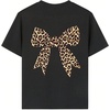 image:imageRoseSeek Girls Bow Leopard Graphic Tees Short Sleeve Preppy Summer T Shirt Aesthetic Baggy TopsBlack