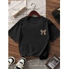 image:imageRoseSeek Girls Bow Leopard Graphic Tees Short Sleeve Preppy Summer T Shirt Aesthetic Baggy TopsBlack