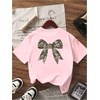 image:imageRoseSeek Girls Bow Leopard Graphic Tees Short Sleeve Preppy Summer T Shirt Aesthetic Baggy TopsBow Light Pink