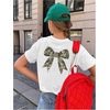 image:imageRoseSeek Girls Bow Leopard Graphic Tees Short Sleeve Preppy Summer T Shirt Aesthetic Baggy TopsBow White