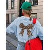 image:imageRoseSeek Girls Bow Leopard Graphic Tees Short Sleeve Preppy Summer T Shirt Aesthetic Baggy TopsBowknot Blue