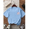 image:imageRoseSeek Girls Bow Leopard Graphic Tees Short Sleeve Preppy Summer T Shirt Aesthetic Baggy TopsCartoon Blue