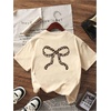 image:imageRoseSeek Girls Bow Leopard Graphic Tees Short Sleeve Preppy Summer T Shirt Aesthetic Baggy TopsCheetah Bow Apricot