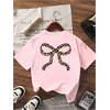 image:imageRoseSeek Girls Bow Leopard Graphic Tees Short Sleeve Preppy Summer T Shirt Aesthetic Baggy TopsCheetah Bow Pink