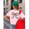 image:imageRoseSeek Girls Bow Leopard Graphic Tees Short Sleeve Preppy Summer T Shirt Aesthetic Baggy TopsCheetah Bow Pink