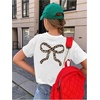 image:imageRoseSeek Girls Bow Leopard Graphic Tees Short Sleeve Preppy Summer T Shirt Aesthetic Baggy TopsCheetah Bow White