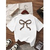 image:imageRoseSeek Girls Bow Leopard Graphic Tees Short Sleeve Preppy Summer T Shirt Aesthetic Baggy TopsCheetah Bow White