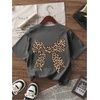 image:imageRoseSeek Girls Bow Leopard Graphic Tees Short Sleeve Preppy Summer T Shirt Aesthetic Baggy TopsDark Grey