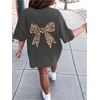 image:imageRoseSeek Girls Bow Leopard Graphic Tees Short Sleeve Preppy Summer T Shirt Aesthetic Baggy TopsDark Grey
