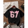 image:imageRoseSeek Girls Bow Leopard Graphic Tees Short Sleeve Preppy Summer T Shirt Aesthetic Baggy TopsLetter Black
