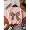 image:imageRoseSeek Girls Bow Leopard Graphic Tees Short Sleeve Preppy Summer T Shirt Aesthetic Baggy TopsLight Pink