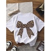 image:imageRoseSeek Girls Bow Leopard Graphic Tees Short Sleeve Preppy Summer T Shirt Aesthetic Baggy TopsWhite