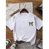 image:imageRoseSeek Girls Bow Leopard Graphic Tees Short Sleeve Preppy Summer T Shirt Aesthetic Baggy TopsWhite