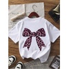 image:imageRoseSeek Girls Bow Leopard Graphic Tees Short Sleeve Preppy Summer T Shirt Aesthetic Baggy TopsWhite Bow