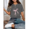 image:imageRoseSeek Girls Bowknot Cross Graphic Tees Crew Neck Short Sleeve T Shirts Streetwear TopsDark Grey