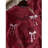 image:imageRoseSeek Girls Bowknot Letter Graphic Tshirt Short Sleeve Crew Neck Cute Summer Tee TopsBurgundy