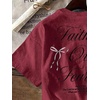 image:imageRoseSeek Girls Bowknot Letter Graphic Tshirt Short Sleeve Crew Neck Cute Summer Tee TopsBurgundy