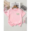 image:imageRoseSeek Girls Bowknot Letter Graphic Tshirt Short Sleeve Crew Neck Cute Summer Tee TopsPink and Beige