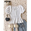 image:imageRoseSeek Girls Button Down Babydoll Tops Crew Neck Puff Sleeve Peplum Tops Cute Summer OutfitsWhite