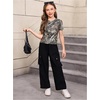 image:imageRoseSeek Girls Camo Print Short Sleeve Tee Shirt Crew Neck Summer Casual Tee TopsGreen