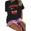image:imageRoseSeek Girls Cherry Leopard Shirt Short Sleeve Loose Cute Summer T Shirt Trendy Aesthetic Baggy TopsBlack