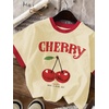 image:imageRoseSeek Girls Cherry Shirt Short Sleeve Colorblock Graphic Tees Cute Summer Shirts Y2k Aesthetic ClothesApricot