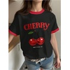 image:imageRoseSeek Girls Cherry Shirt Short Sleeve Colorblock Graphic Tees Cute Summer Shirts Y2k Aesthetic ClothesBlack and Red