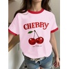 image:imageRoseSeek Girls Cherry Shirt Short Sleeve Colorblock Graphic Tees Cute Summer Shirts Y2k Aesthetic ClothesLight Pink White