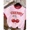 image:imageRoseSeek Girls Cherry Shirt Short Sleeve Colorblock Graphic Tees Cute Summer Shirts Y2k Aesthetic ClothesLight Pink White