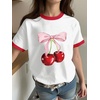 image:imageRoseSeek Girls Cherry Shirt Short Sleeve Colorblock Graphic Tees Cute Summer Shirts Y2k Aesthetic ClothesMulti White