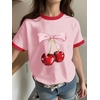 image:imageRoseSeek Girls Cherry Shirt Short Sleeve Colorblock Graphic Tees Cute Summer Shirts Y2k Aesthetic ClothesPink and Red
