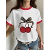 image:imageRoseSeek Girls Cherry Shirt Short Sleeve Colorblock Graphic Tees Cute Summer Shirts Y2k Aesthetic ClothesWhite and Red