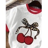 image:imageRoseSeek Girls Cherry Shirt Short Sleeve Colorblock Graphic Tees Cute Summer Shirts Y2k Aesthetic ClothesWhite and Red