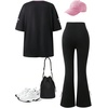 image:imageRoseSeek Girls Clothing Sets Number Graphic Short Sleeve Jersey Shirts and Bow Flare Leggings Y2K OutfitsBlack