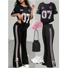 image:imageRoseSeek Girls Clothing Sets Number Graphic Short Sleeve Jersey Shirts and Bow Flare Leggings Y2K OutfitsBlack