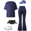 image:imageRoseSeek Girls Clothing Sets Number Graphic Short Sleeve Jersey Shirts and Bow Flare Leggings Y2K OutfitsRoyal Blue