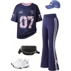 image:imageRoseSeek Girls Clothing Sets Number Graphic Short Sleeve Jersey Shirts and Bow Flare Leggings Y2K OutfitsRoyal Blue