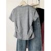 image:imageRoseSeek Girls Cute Sequin Bow Tops Ruched Short Sleeve Crew Neck Slim Fit T ShirtsGrey