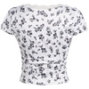 image:imageRoseSeek Girls Ditsy Floral Print Lace T Shirt Short Sleeve Ribbed Ruched Cute Tee Shirts Summer TopsBlack and White