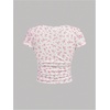 image:imageRoseSeek Girls Ditsy Floral Print Lace T Shirt Short Sleeve Ribbed Ruched Cute Tee Shirts Summer TopsFloral White