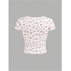 image:imageRoseSeek Girls Ditsy Floral Print Lace T Shirt Short Sleeve Ribbed Ruched Cute Tee Shirts Summer TopsRed