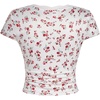 image:imageRoseSeek Girls Ditsy Floral Print Lace T Shirt Short Sleeve Ribbed Ruched Cute Tee Shirts Summer TopsRed and White