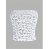 image:imageRoseSeek Girls Ditsy Floral Strapless Tube Top Cute Sleeveless Ruched Ribbed Bandeau TopsBlue